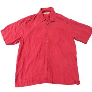 Tommy Bahama XL Silk Camp Shirt Red Palm‎ Leaf Print Button Up Menswear